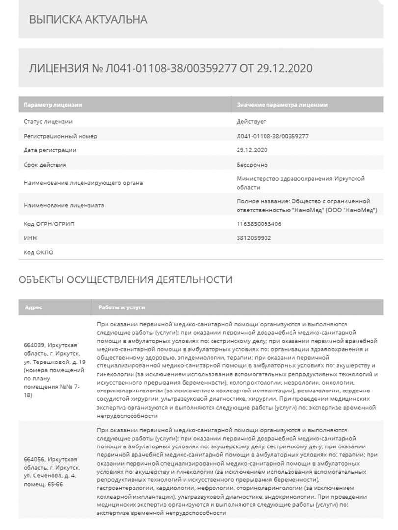 Реестр лицензий